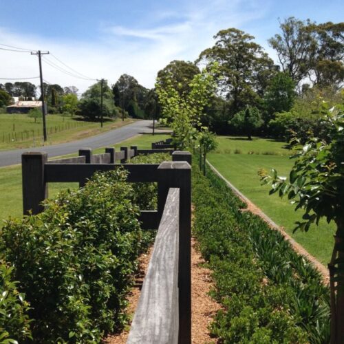 country roadside fence with lush landscaping
